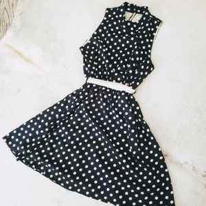 Monteau - Navy Polka Dot Dress - M